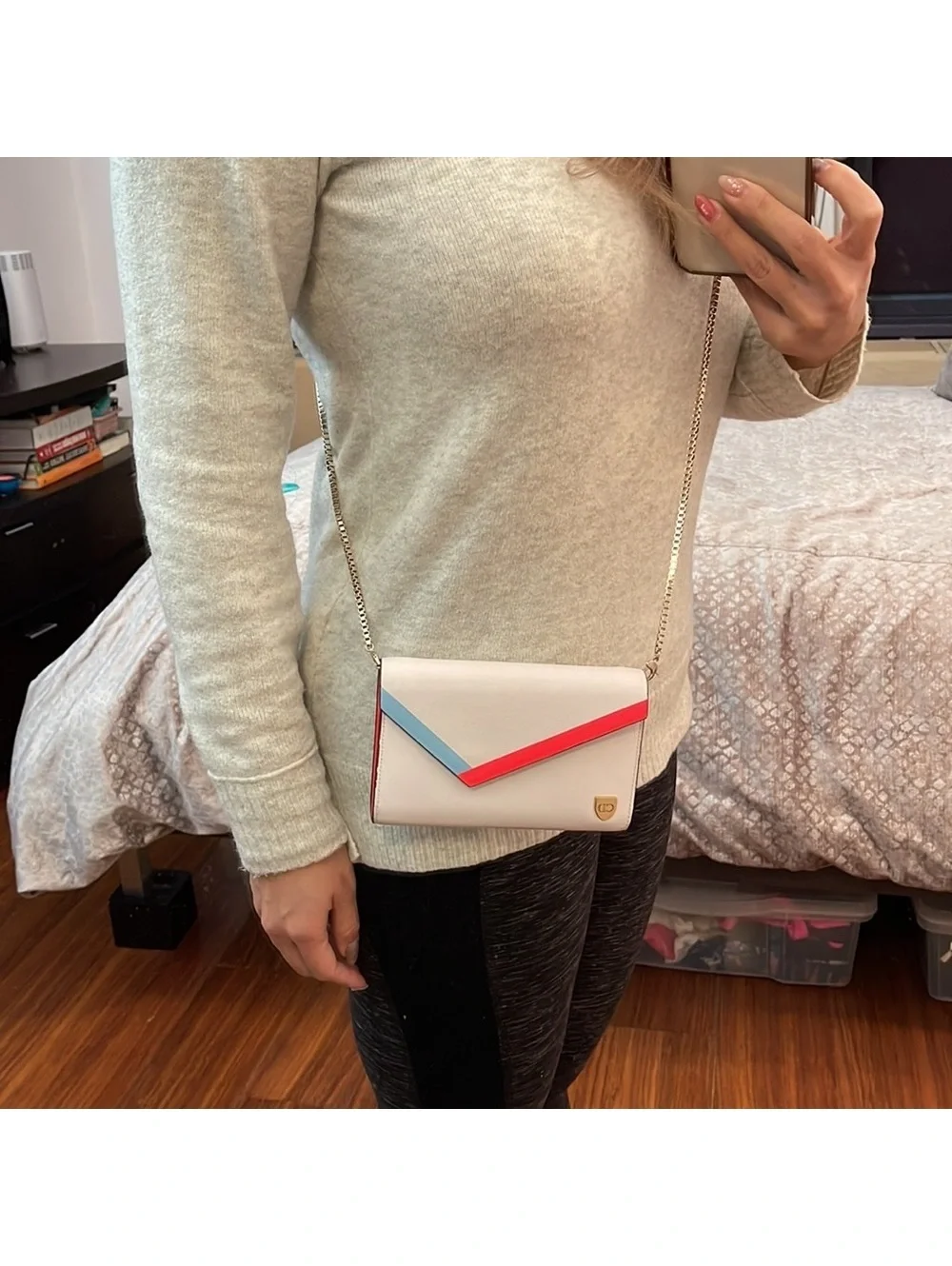 Unique Dior Crossbody Wallet w coin pouch and gold chain